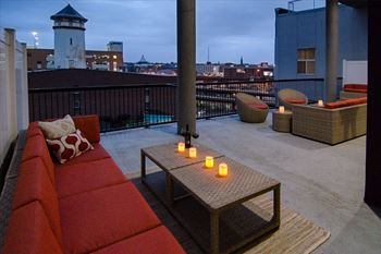 Rooftop lounge with fireplace